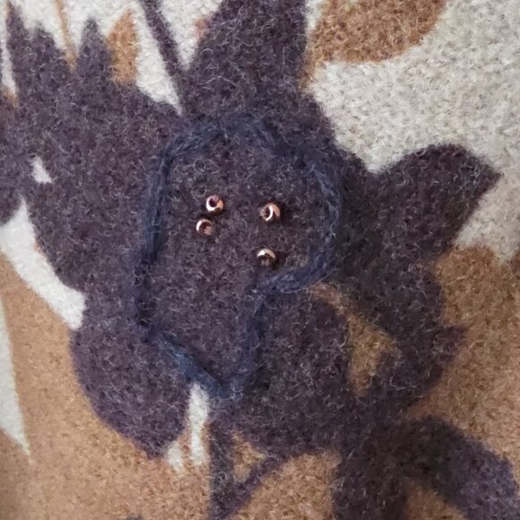 SUSAN BRISTOL | Beige Floral Cardigan JACKET Hand Embroidered 100% Wool Sz LARGE - Picture 3 of 6